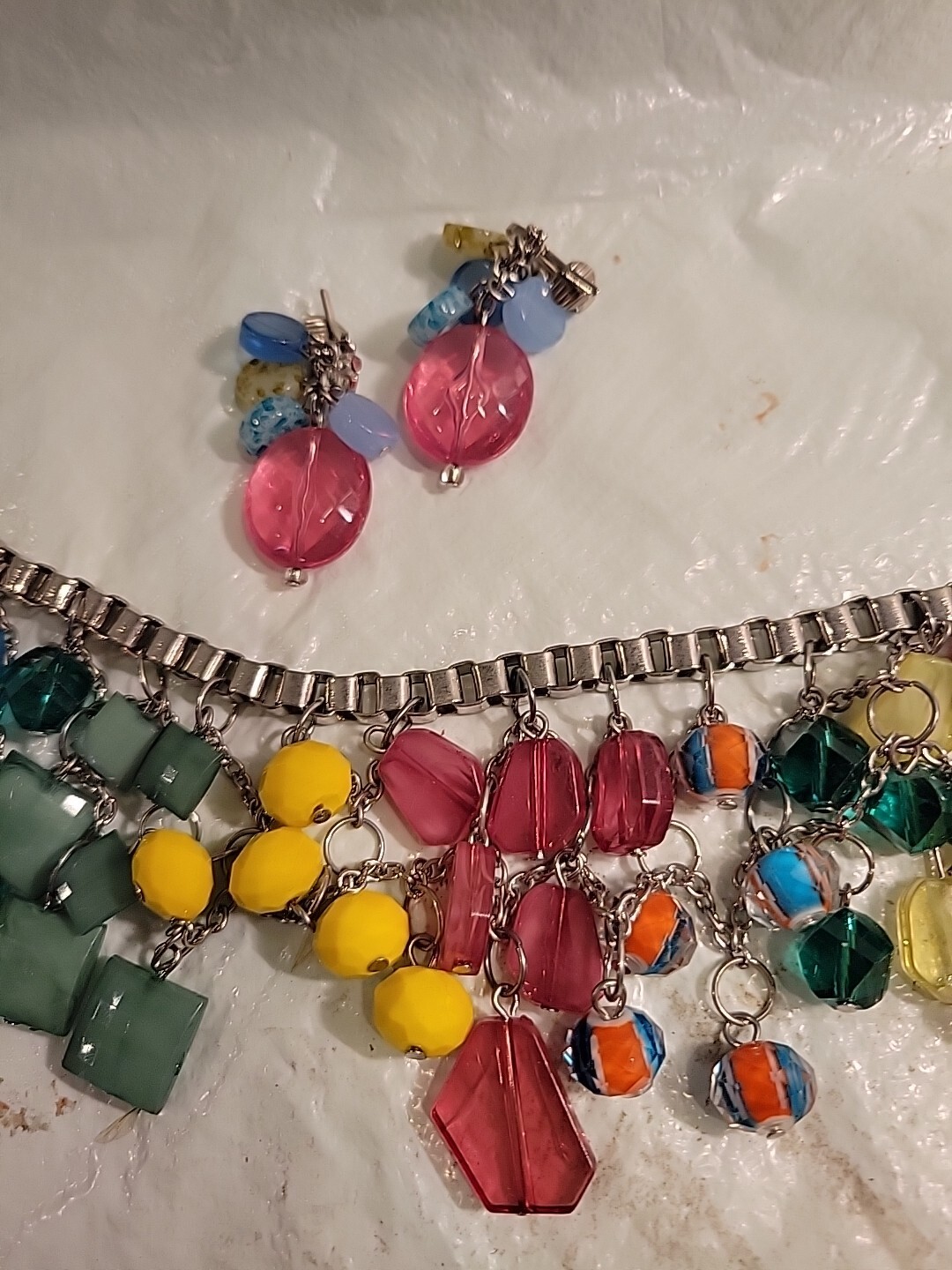 Multiple Colored Plastic Necklace With Hanging Be… - image 4