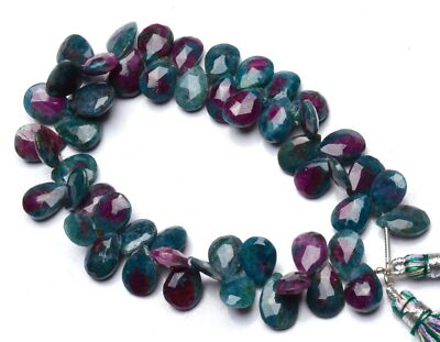 Natural Gem India Ruby Zoisite 11x8 to 15x9MM Faceted Pear Shape Beads Strand 9''
