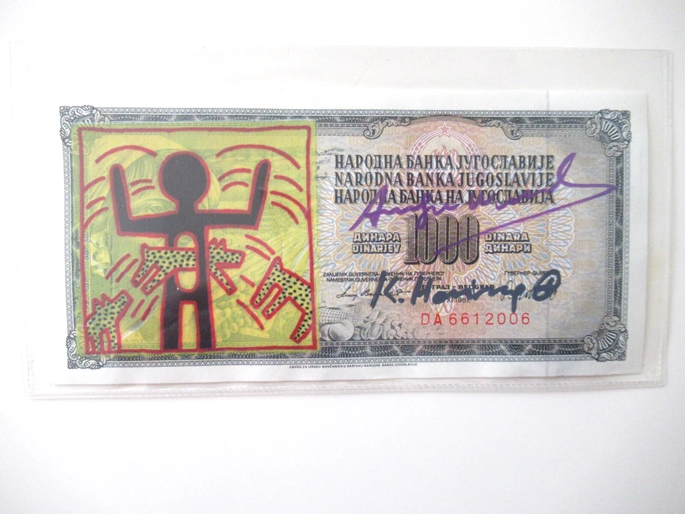 1000 Dinara VON WARHOL/HARING 2x ORIGINAL BEARBEITET + SIGNIERT USPS-ST. 1987 - Bild 2 von 4