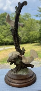 Vintage Giuseppe Armani Three Doves in Tree Sculpture SCARCE Porcelain Bisque