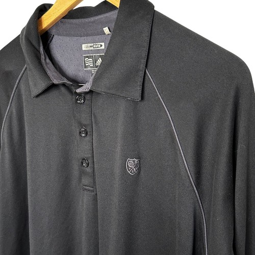 Camisa polo de golf Adidas Climawarm para hombre grande negra gris raglán manga larga