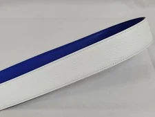 38mm Belt Reversible Leather Customized Replacement Belt Strap Togo White/Blue