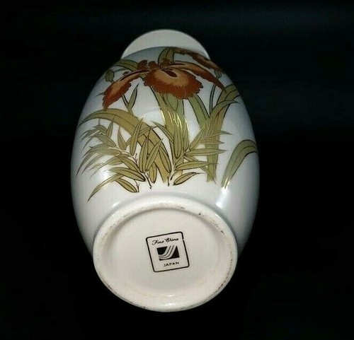 Vintage Japan White Flower Vase Orange Gold Iris Fine China 10.5" Tall - Picture 10 of 12