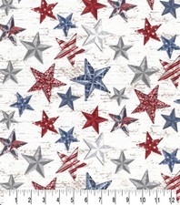 1/4 Yard Fat Quarter Patriotic Cotton Fabric Multi Colored Stars on White Plank