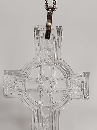 Retired WATERFORD CRYSTAL Celtic Cross Pendant Necklace,SS Chain with Box - Picture 19 of 22
