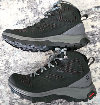 Salomon Gore-Tex Womens Sz 7.5 Contagrip Waterproof Hiking Boots Black Outline