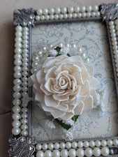 Wrist Corsage White Sola Dahlia, Pearl Wristlet, Beautiful, Long Lasging