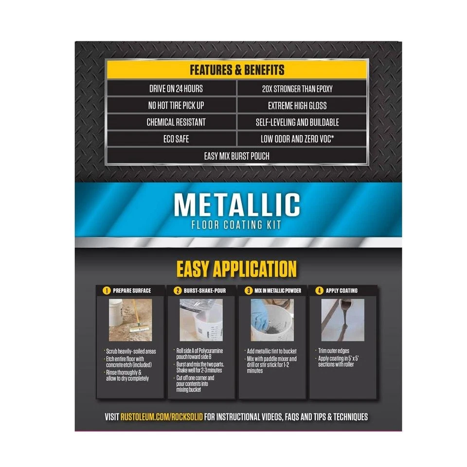 Rust Oleum RockSolid Metallic Garage Floor Coating Kit 80 Fl Oz Gunmetal Finish - Image 4 of 4