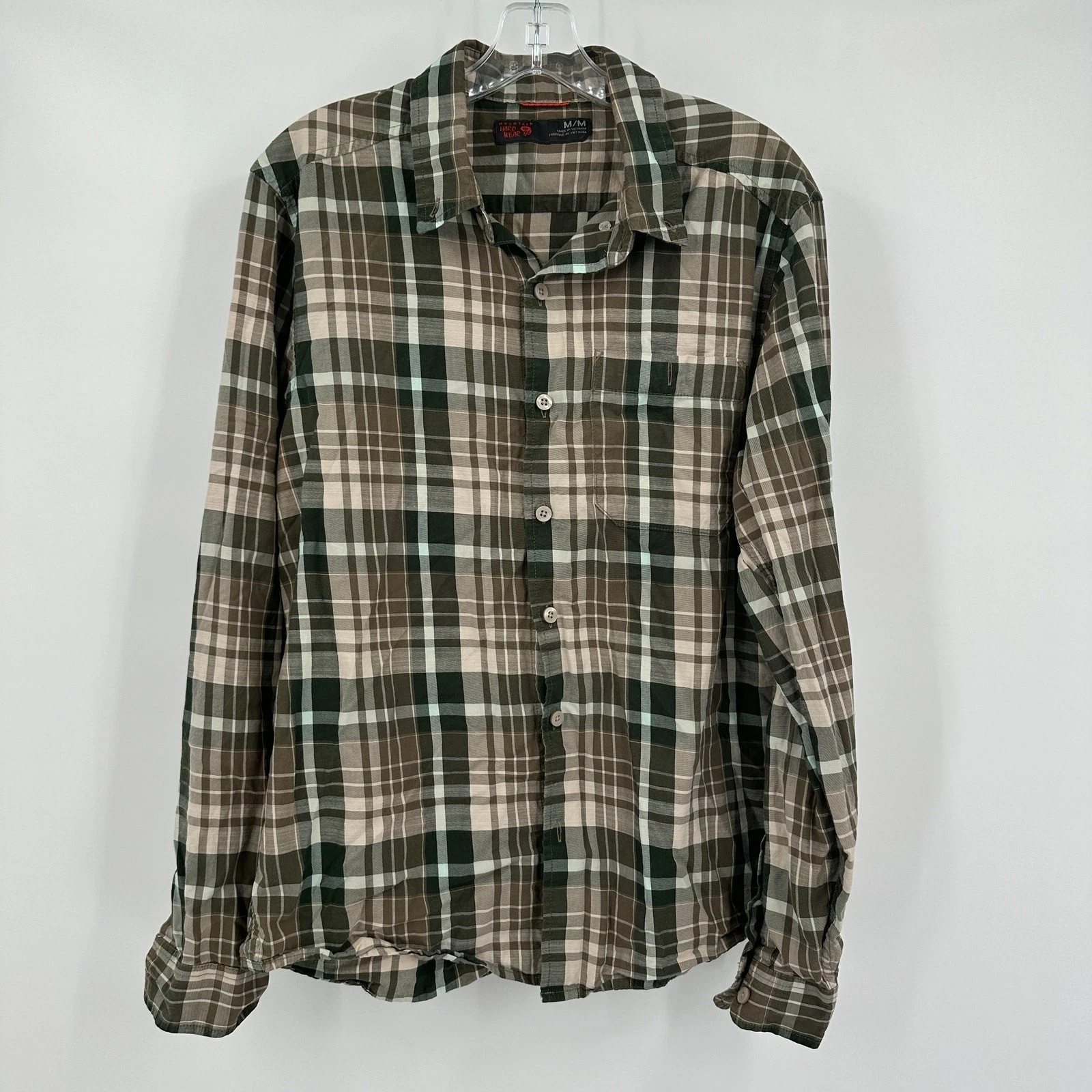 Mountain Hardwear Mens Plaid Button Down Shirt Size M Hiking Rugged Outdoors