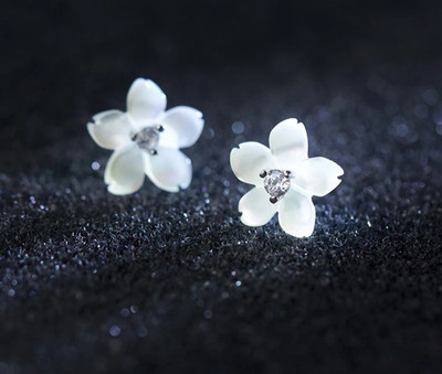 Sunflower Ceramic White Floral Stud Earrings 925 Sterling Silver 10mm