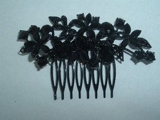 BLACK RHINESTONE FLORAL METAL SLIDE HAIR COMB UP DO HAIR ACCESSORY