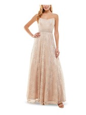 CITY STUDIO Womens Gown Dress Beige Spaghetti Strap Overlay Lined Juniors 3