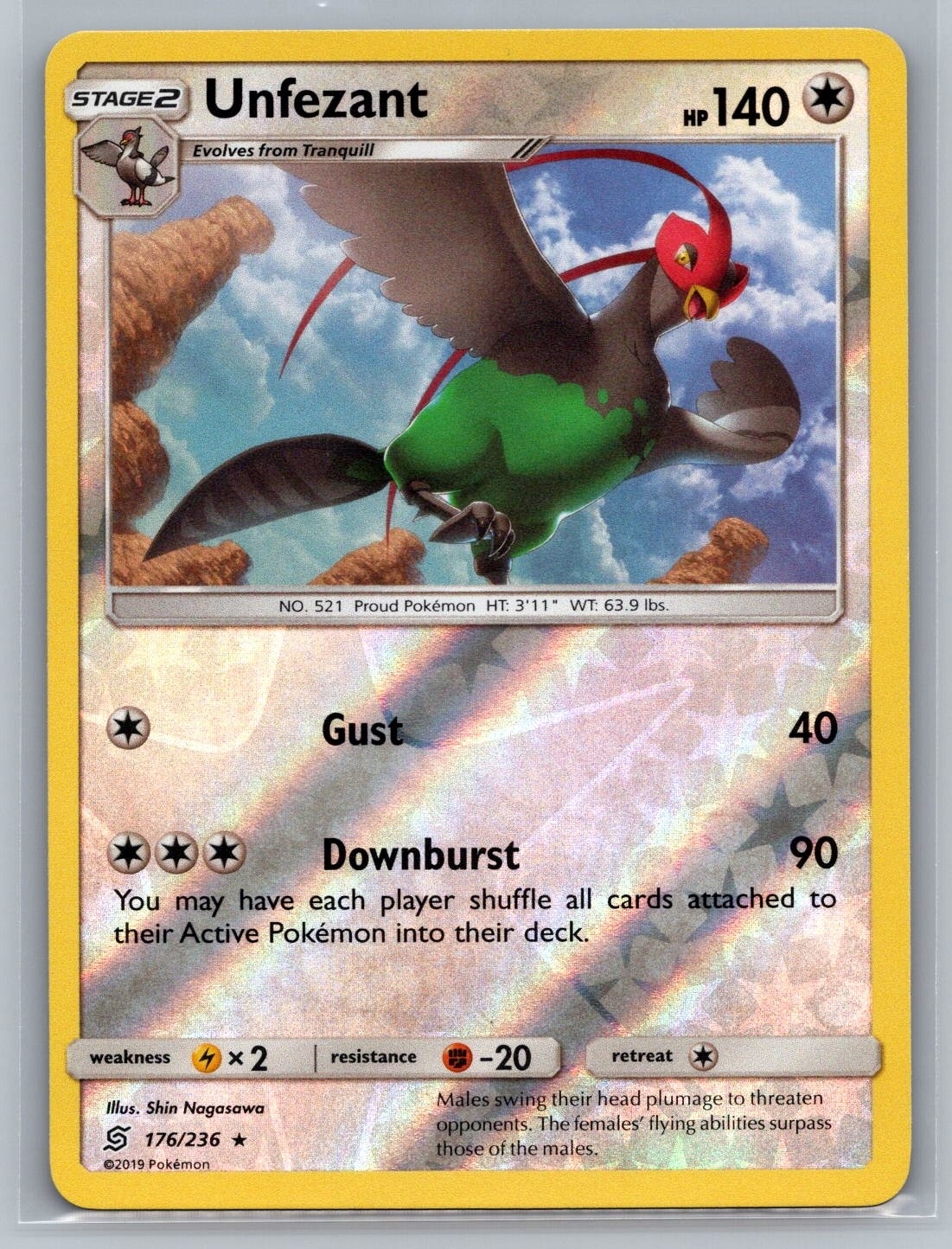 Unfezant 176/236 Reverse Holo Rare SM - Unified Minds Pokemon Near Mint