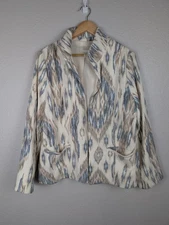 Chicos Jacket Womens 2 Ikat Print Open Front Blazer Lined Pockets Boho Blazer