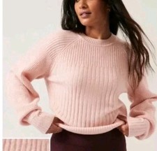 Athleta Layover Crew Sweater Orchid Pink Merino Wool Ribbed Knit Size M