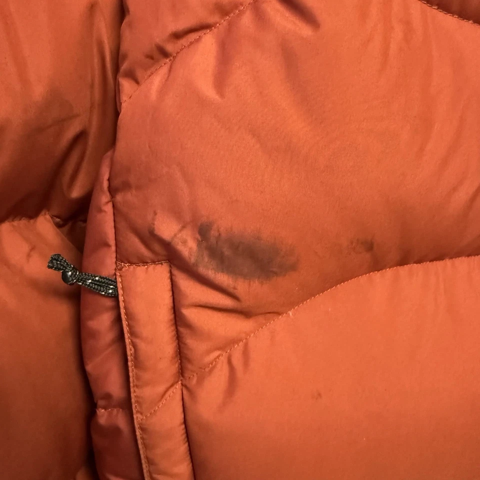 REI Goose Down Jacket Mens Medium Orange Puffer Bomber Zip Pocket Outdoor - Image 3 of 4