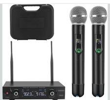 Wireless Microphone System with case, Metal UHF Dual Handheld 20 Channels