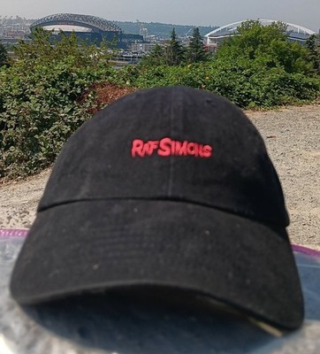 RARE Y2K Raf Simons Red Horror Embroidered Logo & Label Black Strapback cap  