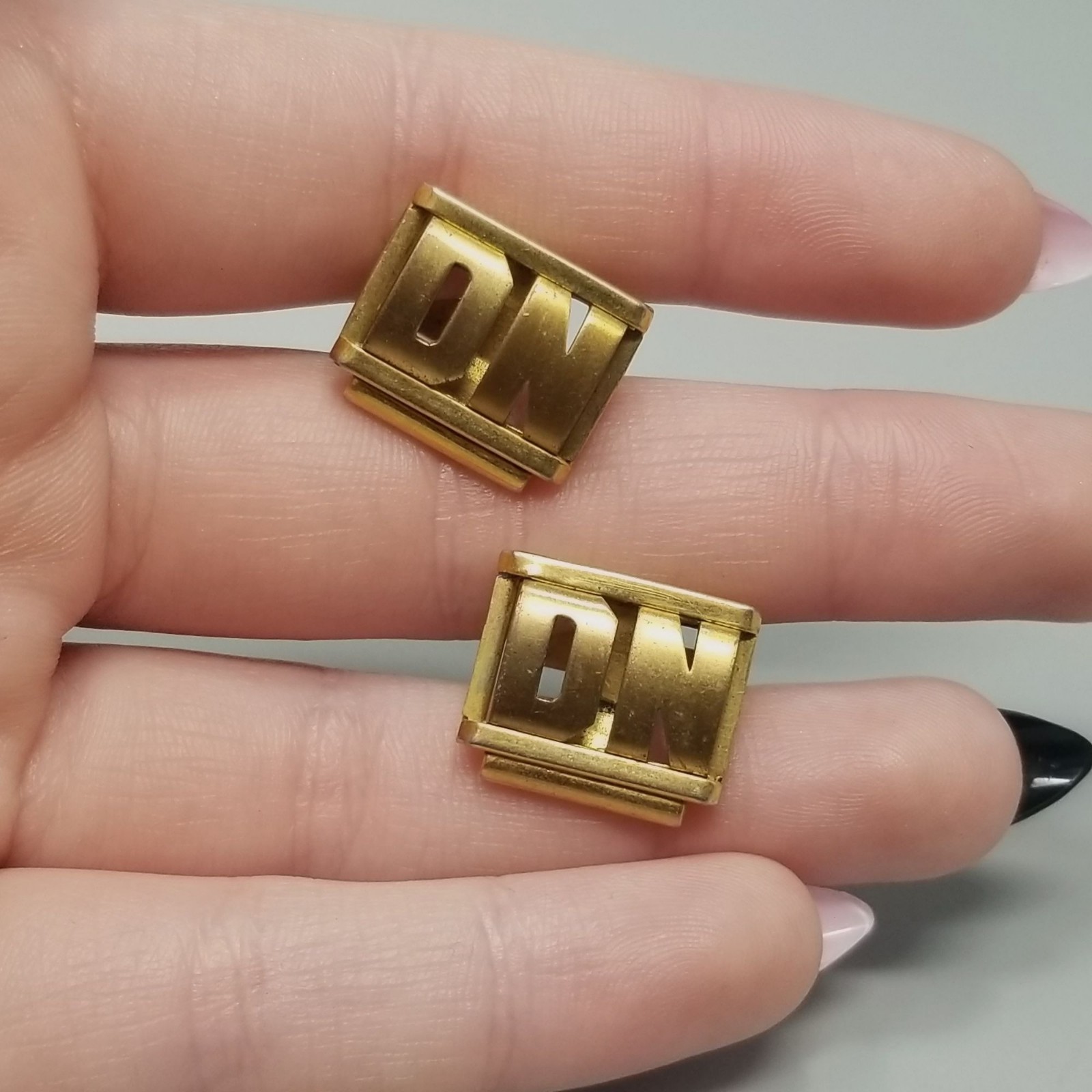 Vintage DN Monogram Rectangle Cufflinks Gold Tone… - image 7