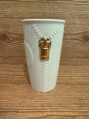 Starbucks 2015 Gold Zipper Large White Ceramic Tumbler, no lid