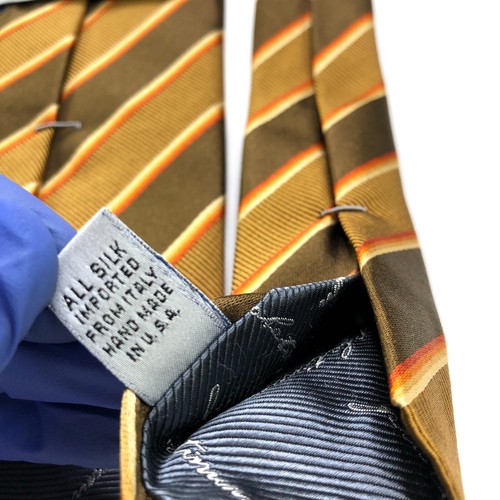 XMI Platinum Brown Yellow 100% Silk Neck Tie Men’s Striped PLS READ 3.5" /58-in - Picture 10 of 10