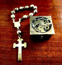 Vtg Mexico Taxco Sterling Silver Tenner Rosary & Vtg Taxco Sterling Box 44.5 g