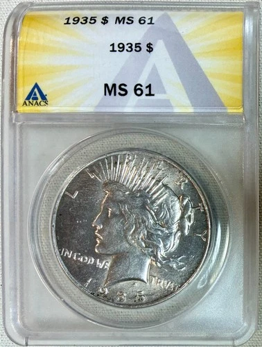 1935 Silver Peace Dollar, ANACS MS-61, Better Date!