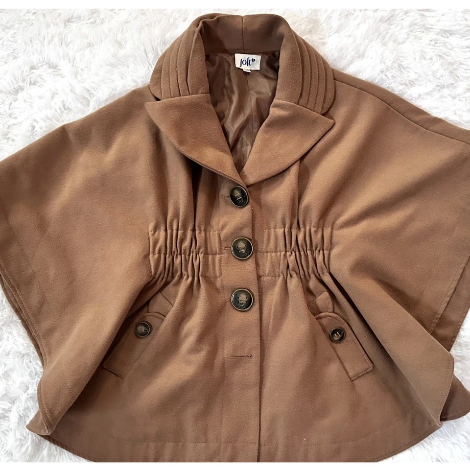 Jolt Bat Wing Camel Poncho Cape Coat Jacket Women Size XS/S Caramel Pocket Lined - Image 3 of 4
