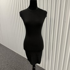 PrettyLittleThing Women’s New Black Ribbed Bodycon Short Sleeve Dress Size 8