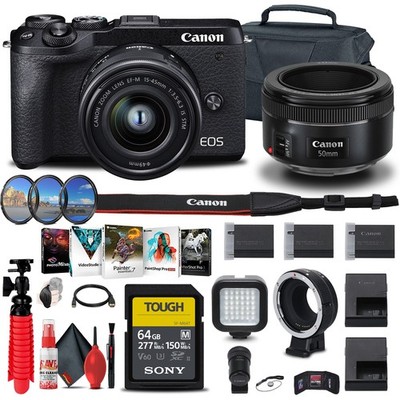 Canon EOS M6 Mark II Mirrorless Camera with 15-45mm Lens and EVF-DC2 + More