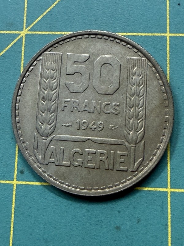 1949 Algeria 50 Francs coin