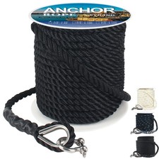 Anchor Rope 50 ft X 3/8 inch, 3-Strand Twisted Nylon Anchor Line, Boat Rope w...
