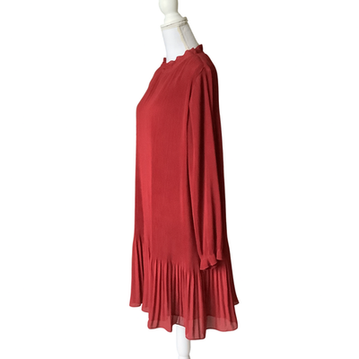 H&M A Line Red Chiffon Pleated Dress Size XL Long Sleeve Lined Minimalist  Midi | eBay