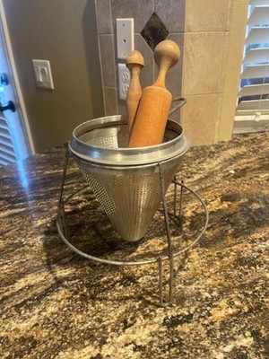 Vintage Aluminum Metal Cone Strainer Colander Sieve Juicer Used