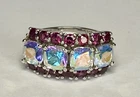 VTG Sterling Silver Mystic Topaz Pomegranate Garnet Bold Statement Ring Sz 8.75