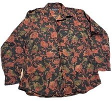 Vintage Burberrys Of London Floral Shirt Orange Long Sleeve Button Down Up Large