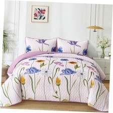 Quilt Set King,3 Pieces Blue Floral Bedspread Coverlet King  104   90    Purple