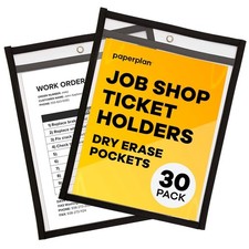 30 Pack Reusable Job Ticket Holders 9x12 - Dry Erase Pockets