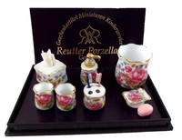 Puppenhaus Dresden Rose Badezimmer ZubehöR Set Reutter Porzellan Miniatur