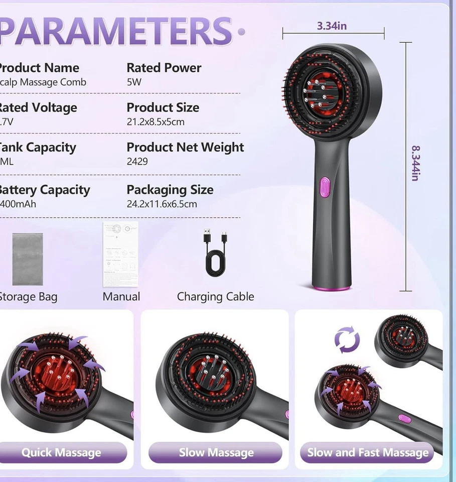 3合1头发油涂抹器,头部按摩器头皮,头发油涂抹器头皮质量... — 第 3/4 张图片