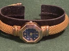 Vintage Quemex Gold Tone Hinged Cuff Quartz Watch - New Battery Fitted - Japan