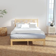Full Size Bed Frame Rubber Wood Platform Bed with Headboard for Home Bedroom
