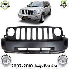 Front Bumper Cover Primed Plastic & Fog Lights Kit For 2007-2010 Jeep Patriot