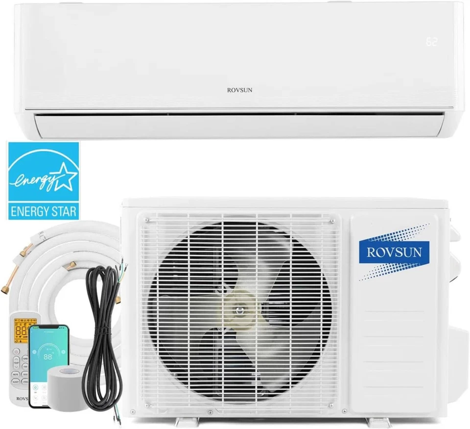 9000 BTU AC Ductless Mini Split Air Conditioner W/Heat Pump & Remote,APP 24 SEER
