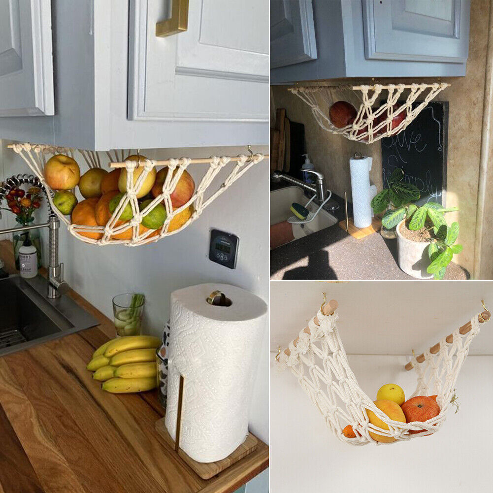 Fruit Hammock Cotton Breathable Hanging Vegetable Holder Basket Kitchen