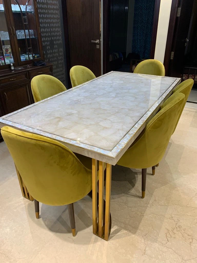 Custom Made White Quartz Top Center Dining Table Kitchen Slab