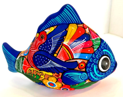 Mexican Amate Style Clay Fish - Carlos Ortiz Solis - 10x7 inches