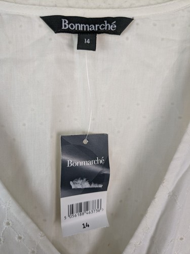 Bonmarche Ladies broderie casual tiered dress size 14 white v-neck New - Picture 4 of 10