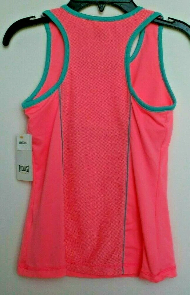 Girls Sport Shirt w/Shelf Bra Size L 10/12 Pink Teal Trim Wicking NWT Everlast   - Image 4 of 4