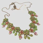 Michal Negrin Necklace Bib Chandelier Green Pink Romantic Statement Flowers Gift